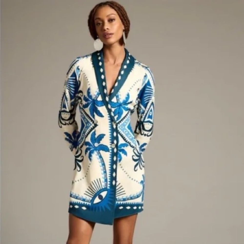 Farm Rio Evil Eye Tie Blazer Dress